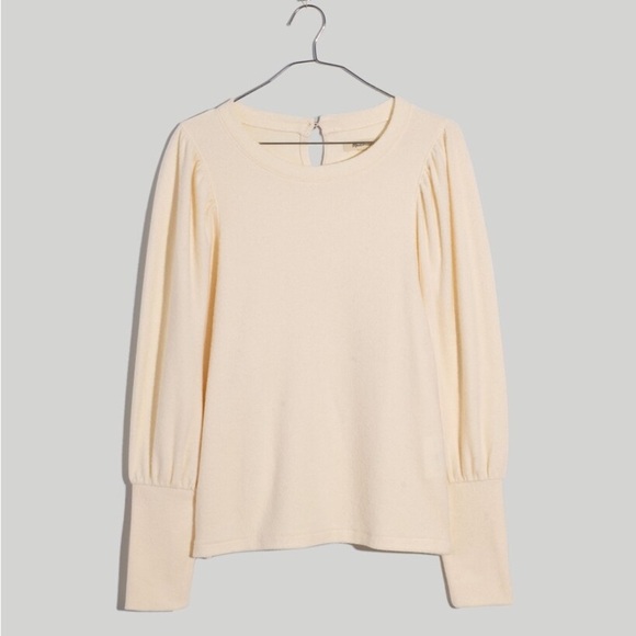 Madewell Cozy Puff Sleeve Top Antique Cream Brushed Fleece Minimalist Essential - Picture 9 of 10